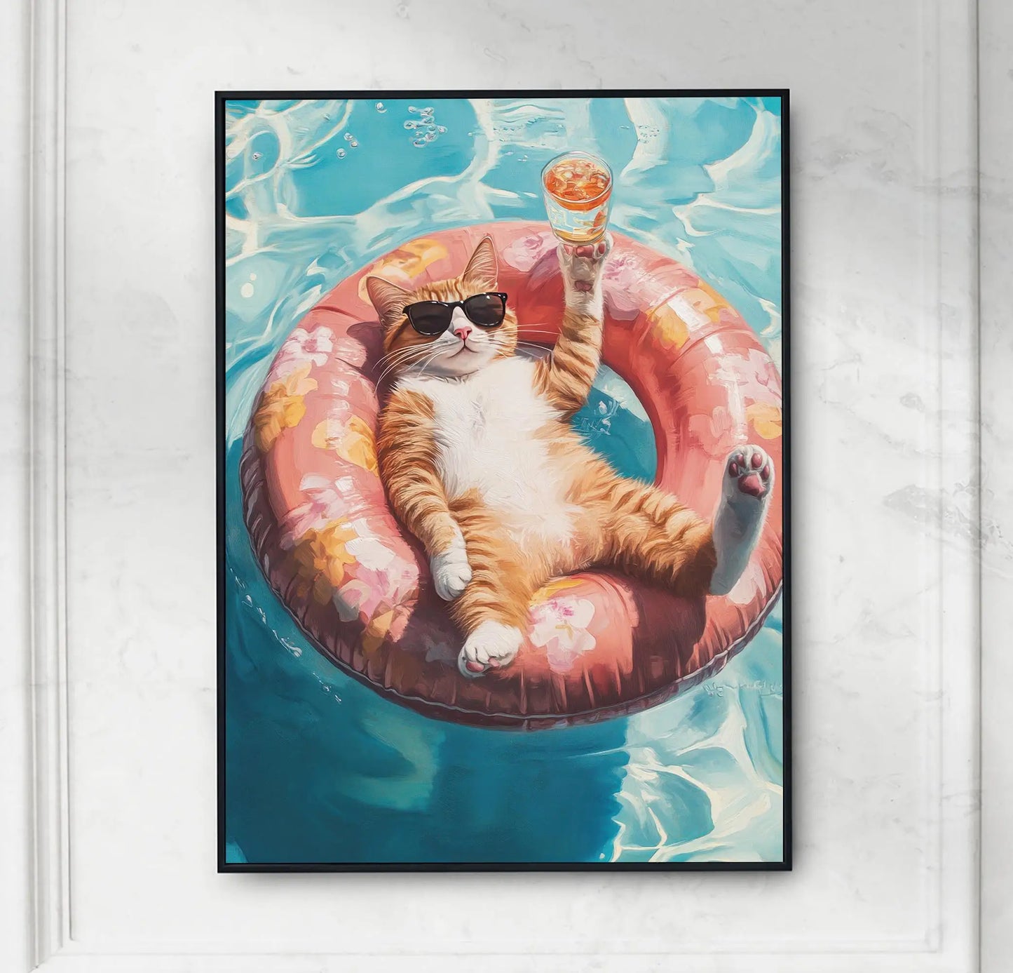 Funny Animals Swimming Pool Canvas Wall Art | Bathroom Decor