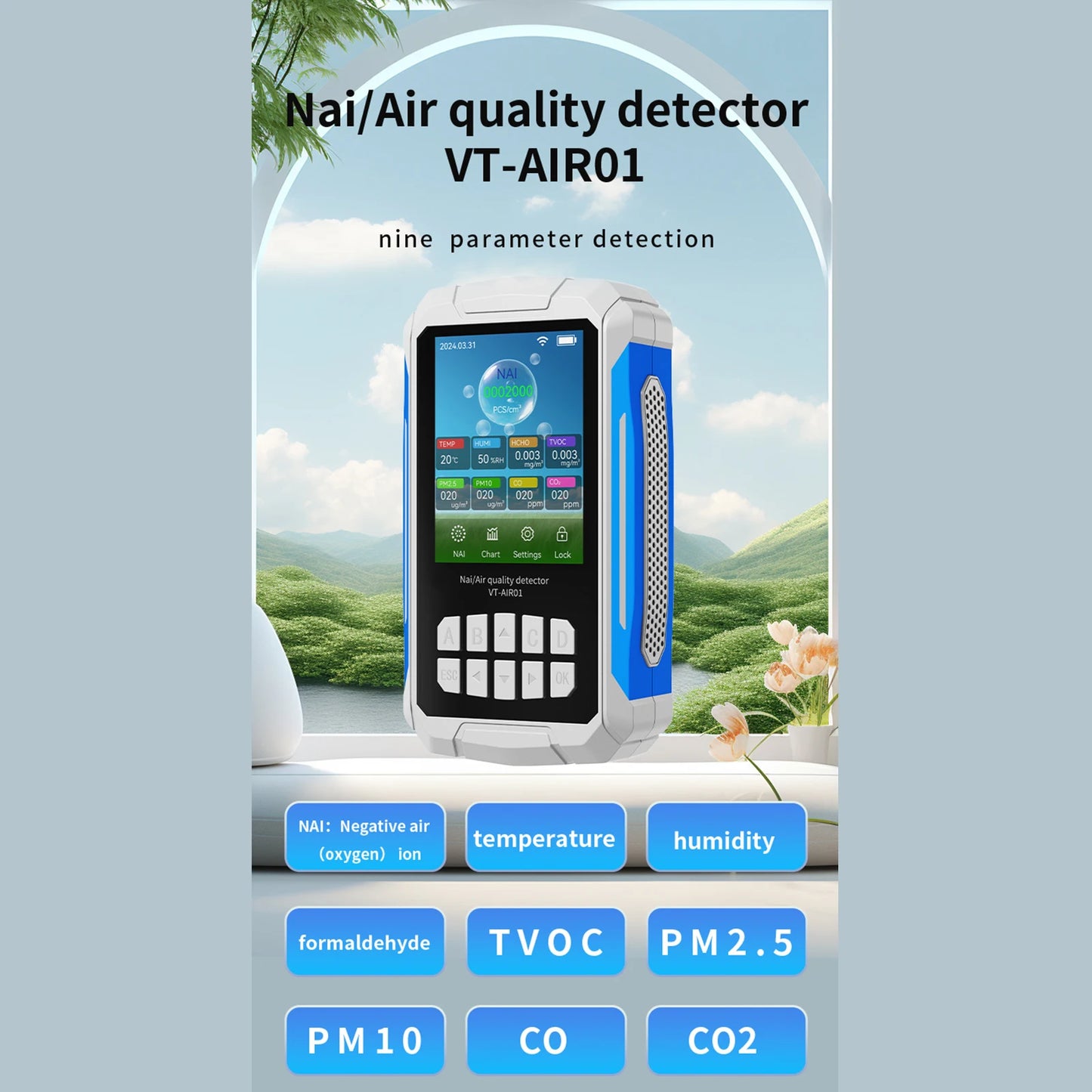 Portable Air Quality Detector Ionizer Meter with Alarm Function - Negative Ion Concentration Temperature Humidity Tester Peaceful Pleasures Health and Wellness