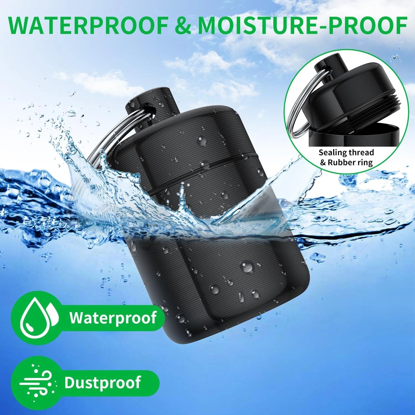 Portable Waterproof Medicine Box Keychain Safety Device, Travel Essential Organizer, Durable & Secure Storage Solution Peaceful Pleasures Health and Wellness