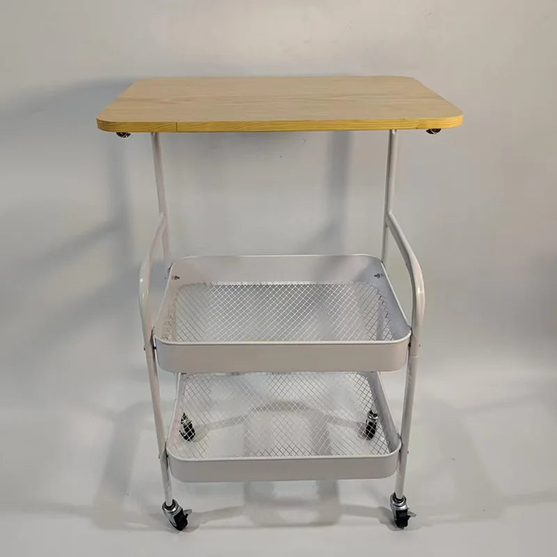 Space Saving Portable Slim Mobile Double Layer Rolling 2 Tier Tea Cart Side Table For Living Room Bedroom Kitchen Office Peaceful Pleasures Health and Wellness 3 Layers Wood