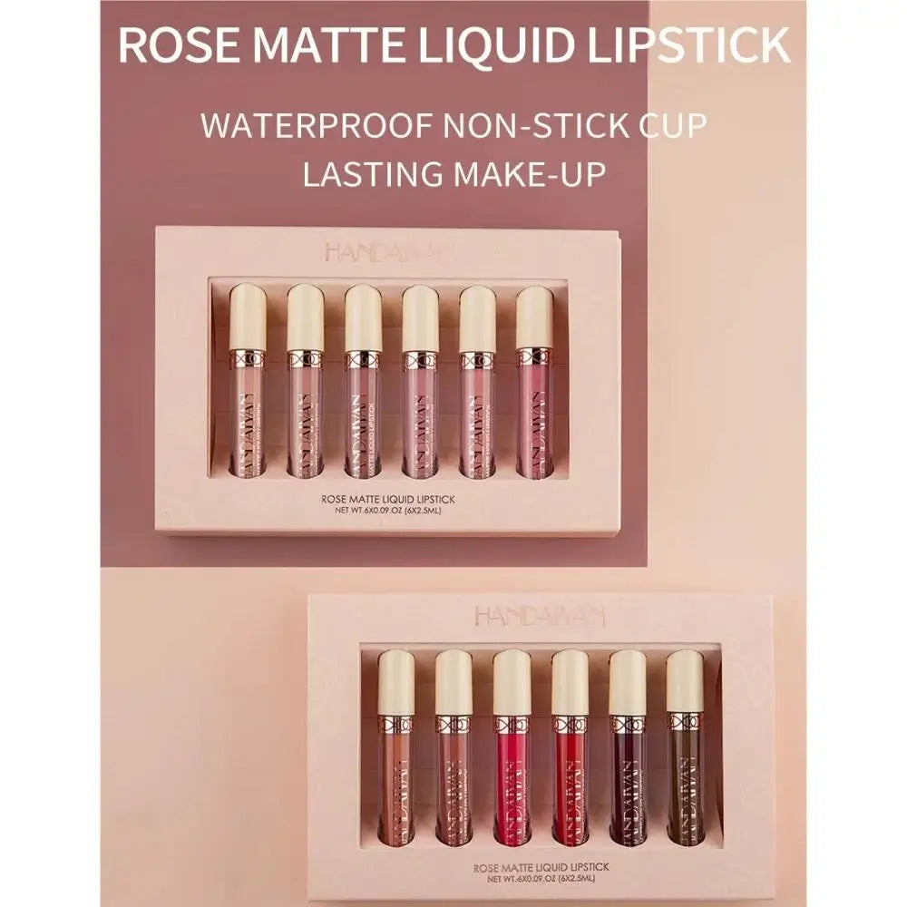 HANDAIYAN 6-Color Velvet Matte Liquid Lipstick Set – Waterproof