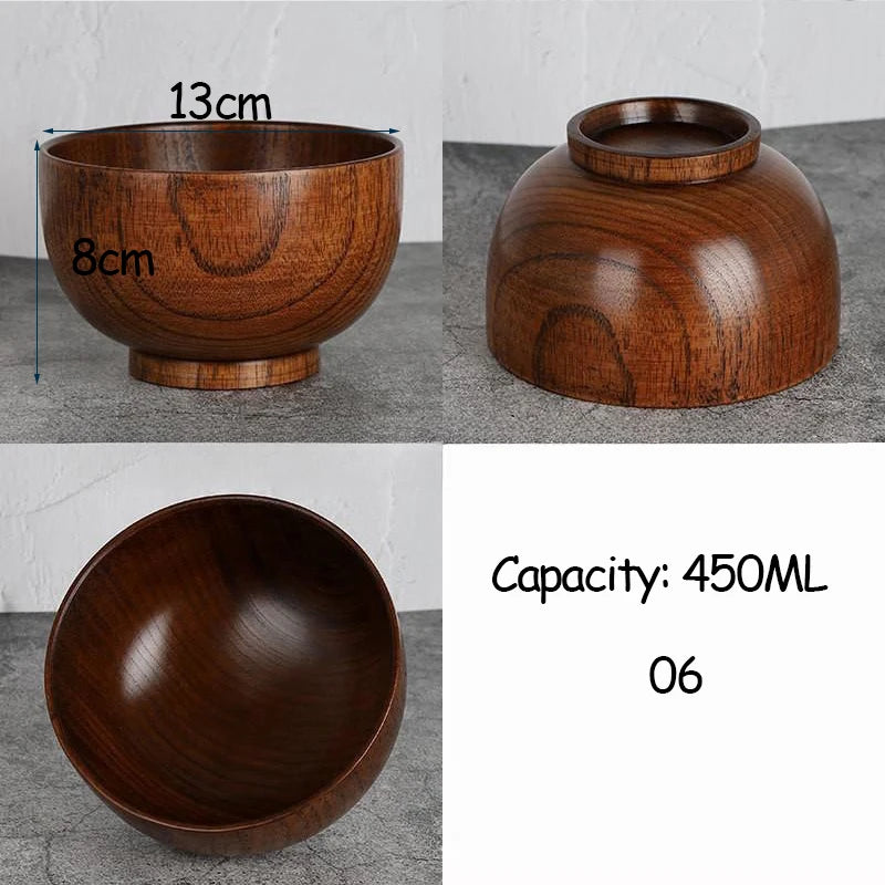 Japanese Style Acacia Wooden Bowl for Children's Dining Anti DropBowl Exclusive Wooden Bowl Retro Home Tableware Set Salad Bowl Peaceful Pleasures Health and Wellness 06