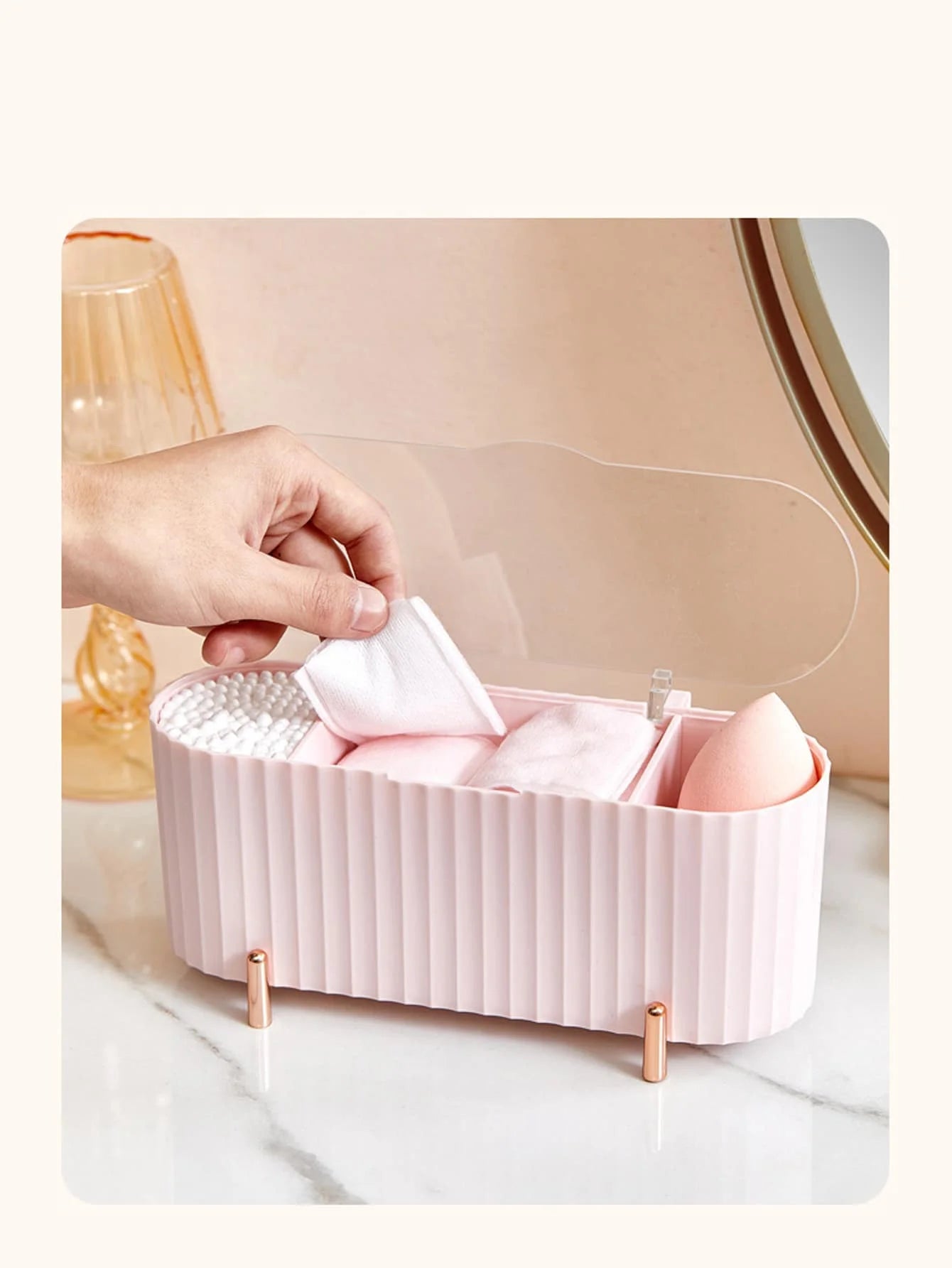 1Pcs 3-Compartment Cosmetic Cotton Storage Box Transparent Dustproof Covered Cosmetic Cotton Desktop Storage Box Peaceful Pleasures Health and Wellness