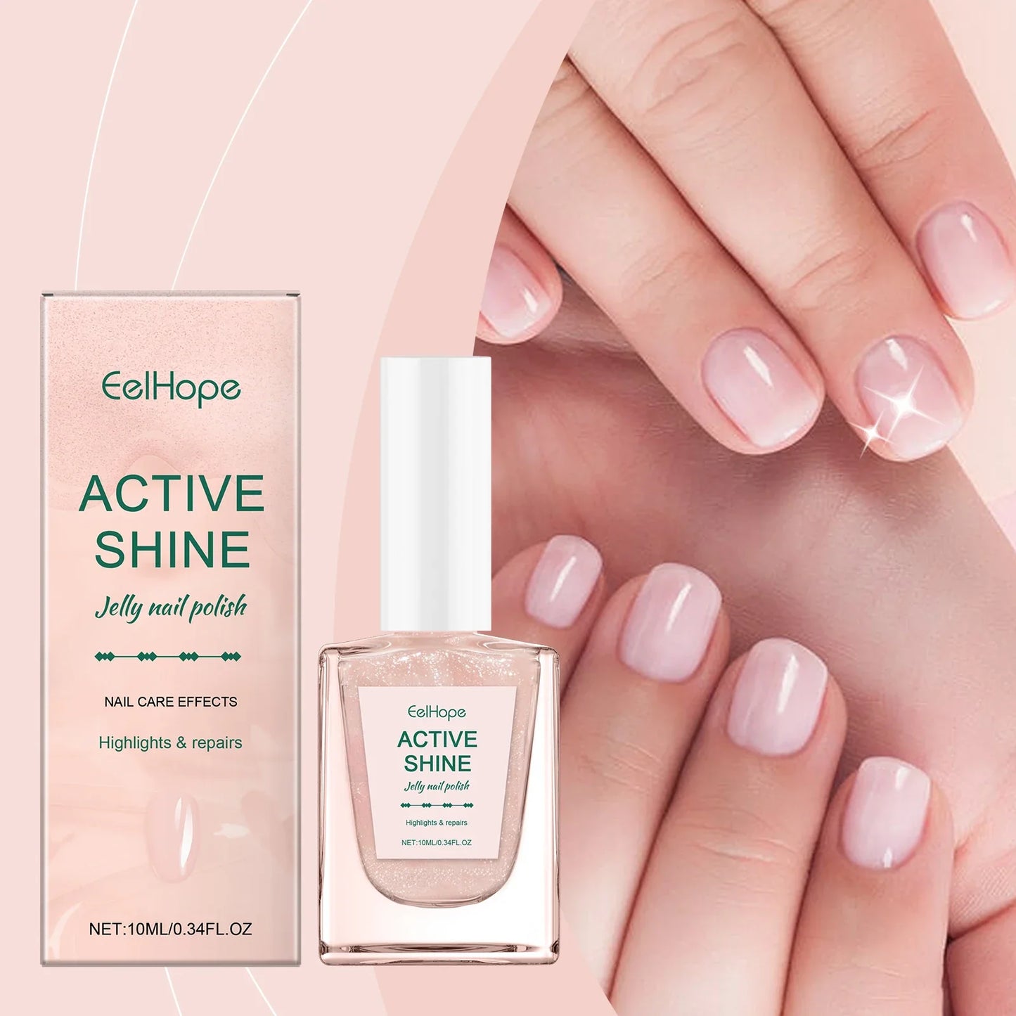 Eelhope Jelly Nail Polish – Transparent Pink Glitter, 10ml