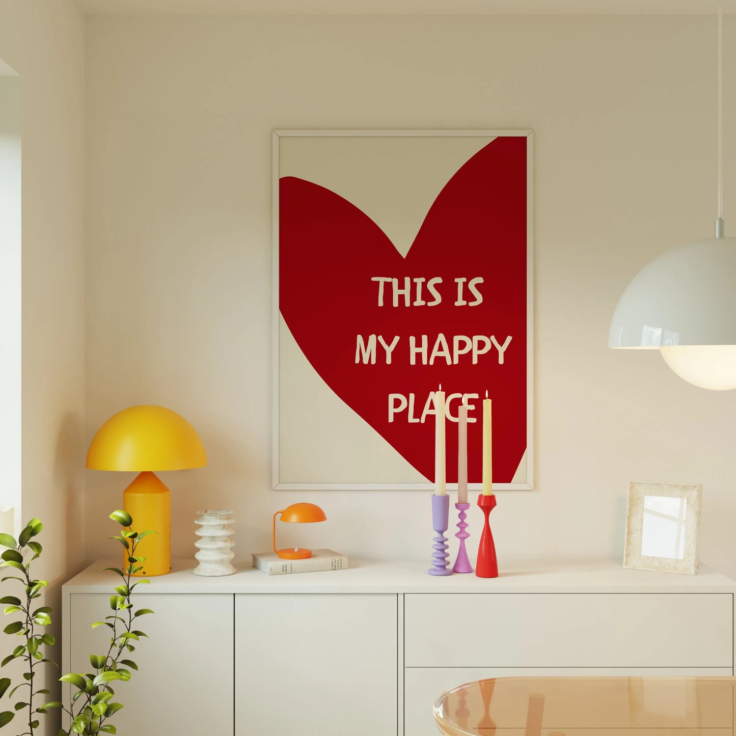 This Is My Happy Place Art Poster Red Heart Text Quotes Printed Canvas Painting Modern Minimalist Wall Art Home Bedroom Decor Peaceful Pleasures Health and Wellness