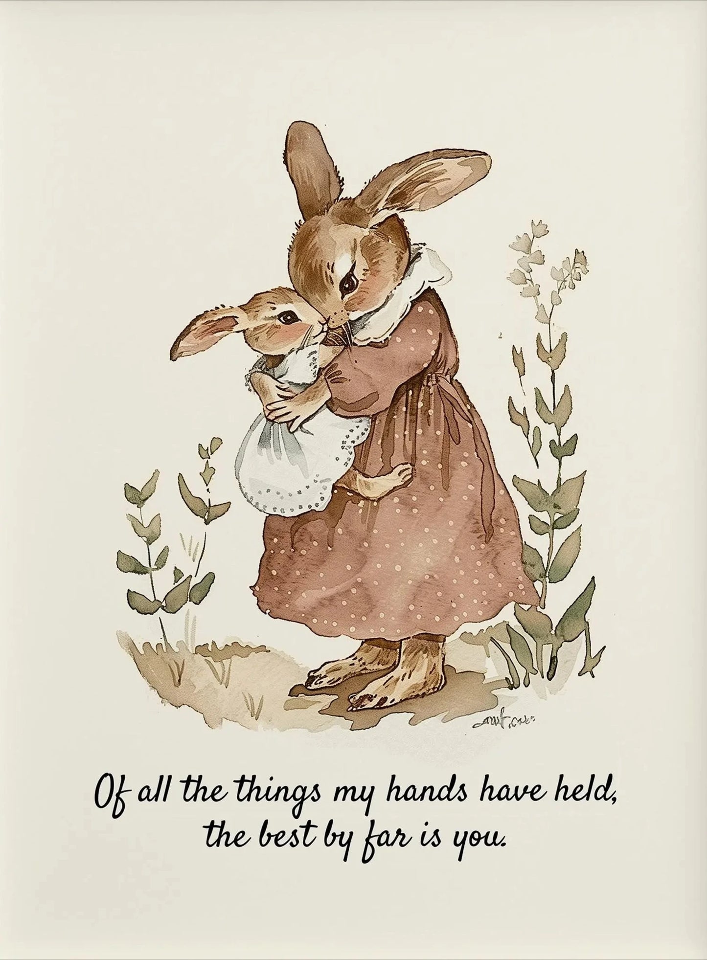 Cartoon Mom & Bunny Nursery Canvas Wall Art | Unframed Print