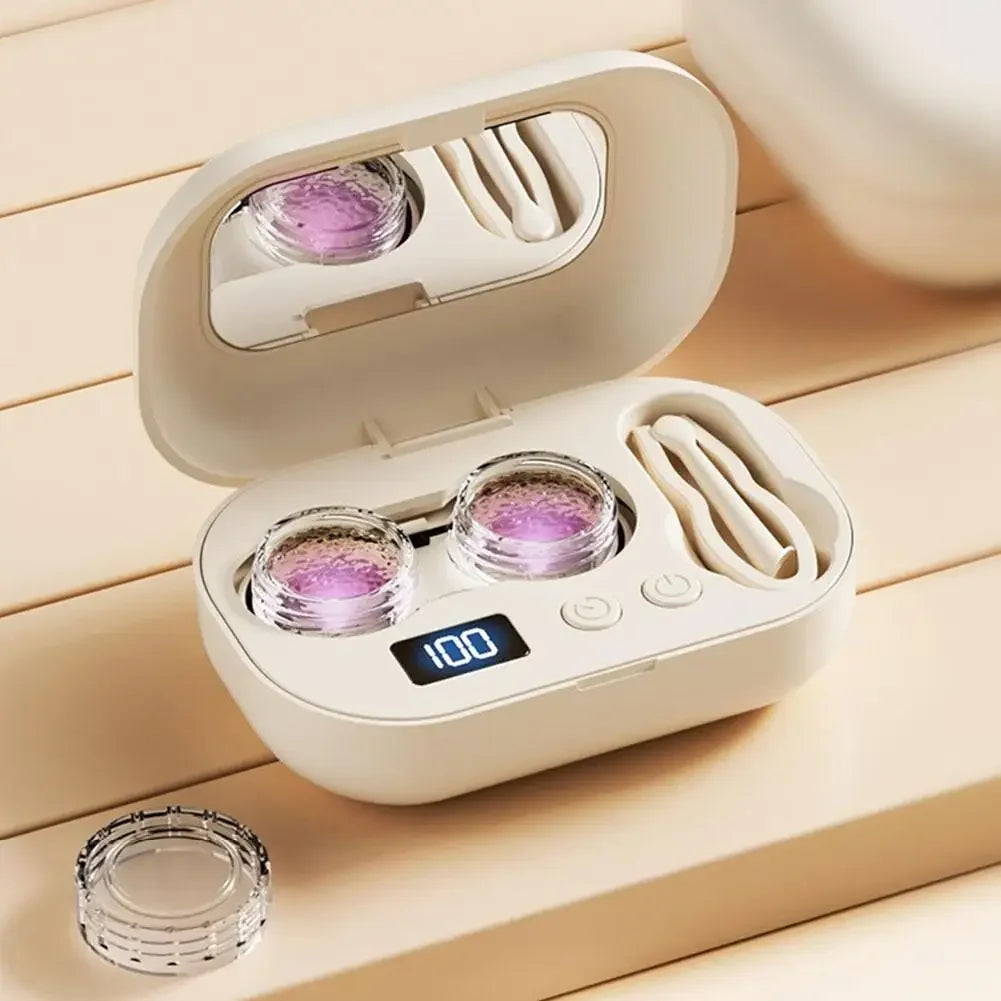 Rechargeable Portable Ultrasonic Contact Lens Cleaning Box, High Vibration 360° Sterilizer Washer for Disposable Soft RGP OK Len Peaceful Pleasures Health and Wellness