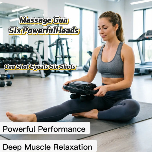 Multifunctional 6 Heads Massage Gun High Frequency Vibration Deep Muscle Relaxer Body Massager For Back Neck Waist Pain Relief Peaceful Pleasures Health and Wellness