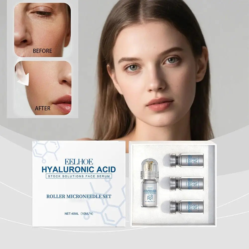 Hyaluronic Acid Face Serum & Microneedle Roller Set 4×10ml