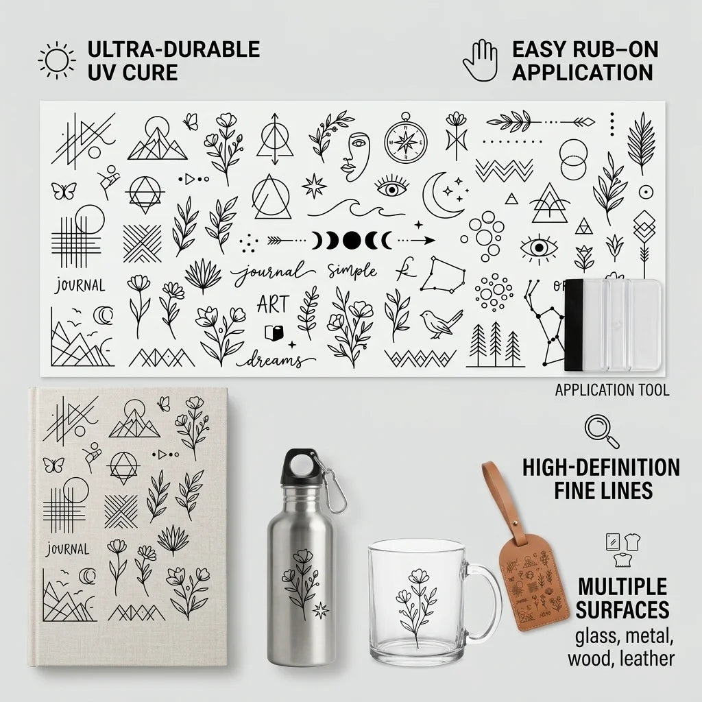 Minimalist Boho UV DTF Transfer Stickers | DIY Craft Decals
