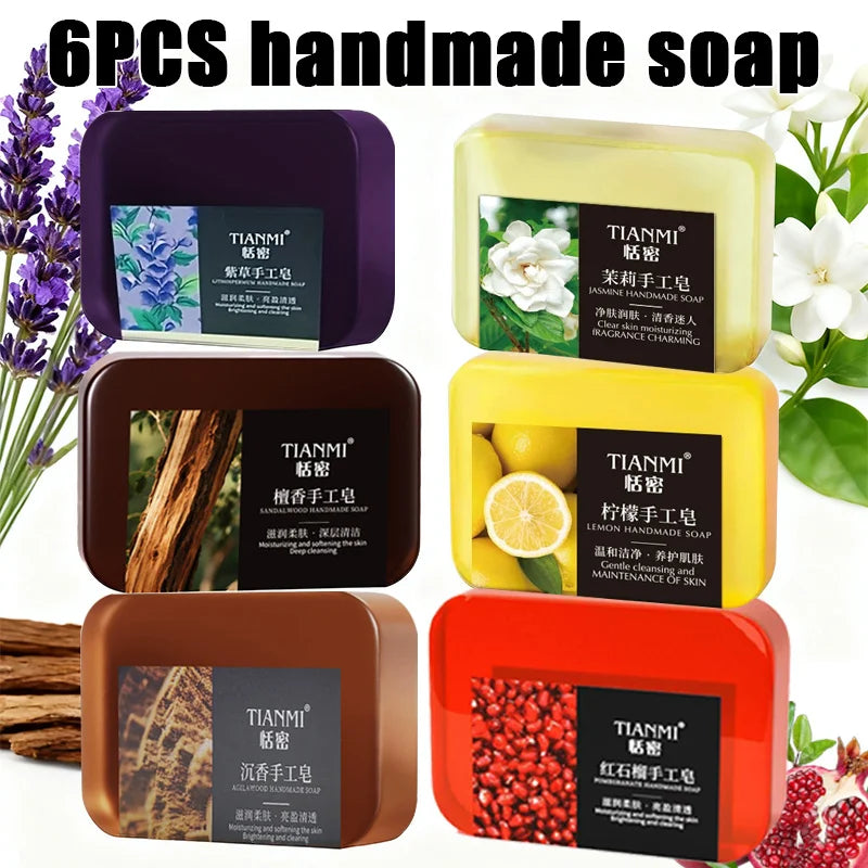 6-Pack Handmade Scented Soap – Lemon, Jasmine & Sandalwood