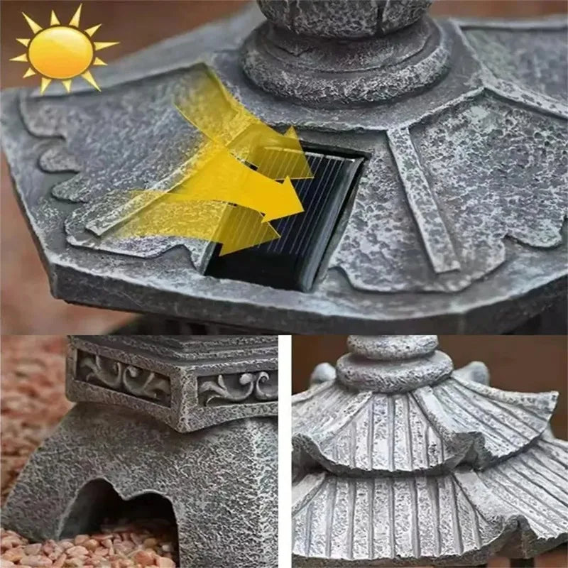 Solar Chinese Stone Tower Garden Light – Resin Courtyard Sculpture