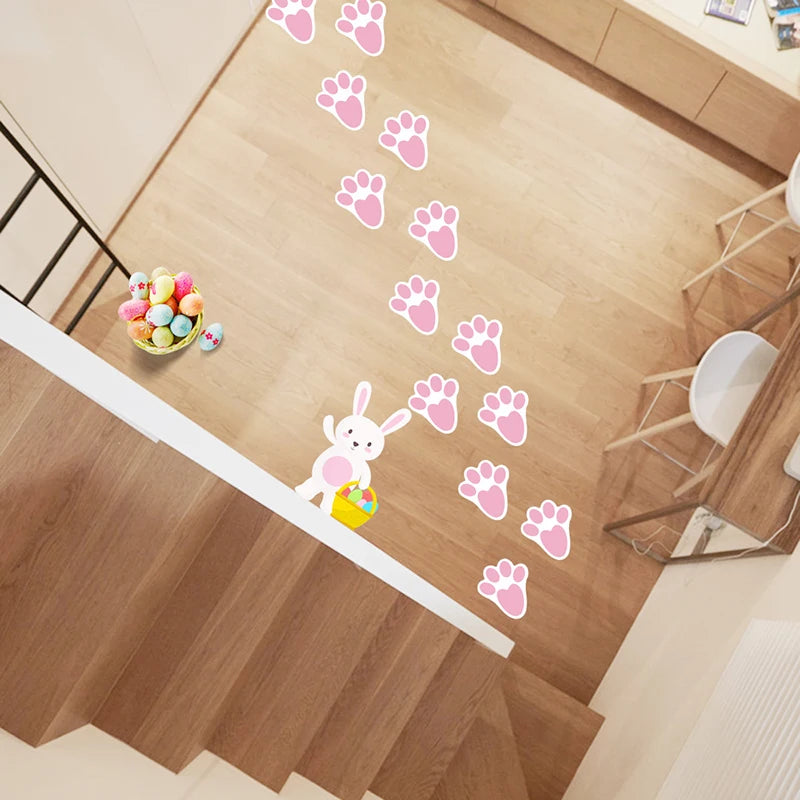 Easter Bunny Paw Print Floor Clings Decals Easter Floor Stickers Pink Bunny Paw Prints Floor Decals For Easter Floor Decoration Peaceful Pleasures Health and Wellness