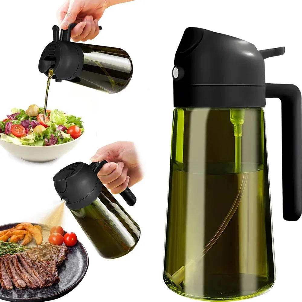 2 in 1 470ML/16oz Light-Blocking Dark Oil Sprayer for Cooking Olive Oil Dispenser Bottle for Kitchen Dark Green Glass Oil Bottle Peaceful Pleasures Health and Wellness Black