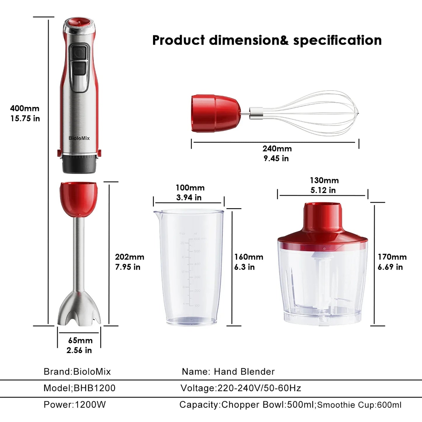 BioloMix 4-in-1 Immersion Hand Blender 1200W Immersion Blender Peaceful Pleasures Health and Wellness