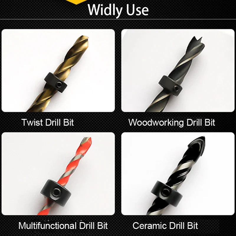 Drill Depth Stop Bit Collar Set Adjustable Positioner Limit Ring Set-Screws Woodworking Tool Allen Wrench Tighten The Stopper Peaceful Pleasures Health and Wellness
