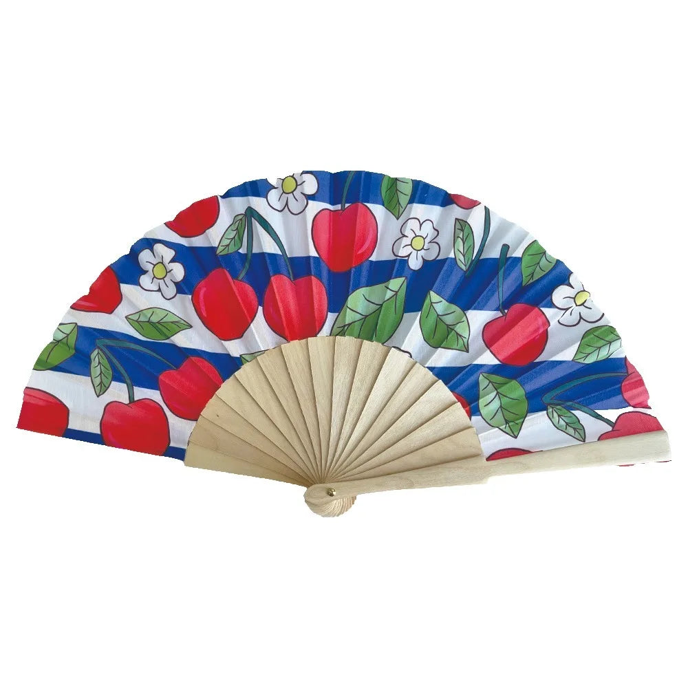 Lemon Print Folding Hand Fan | Wooden Handle Chinese Style Folding Hand Fan Peaceful Pleasures Health and Wellness Style 3