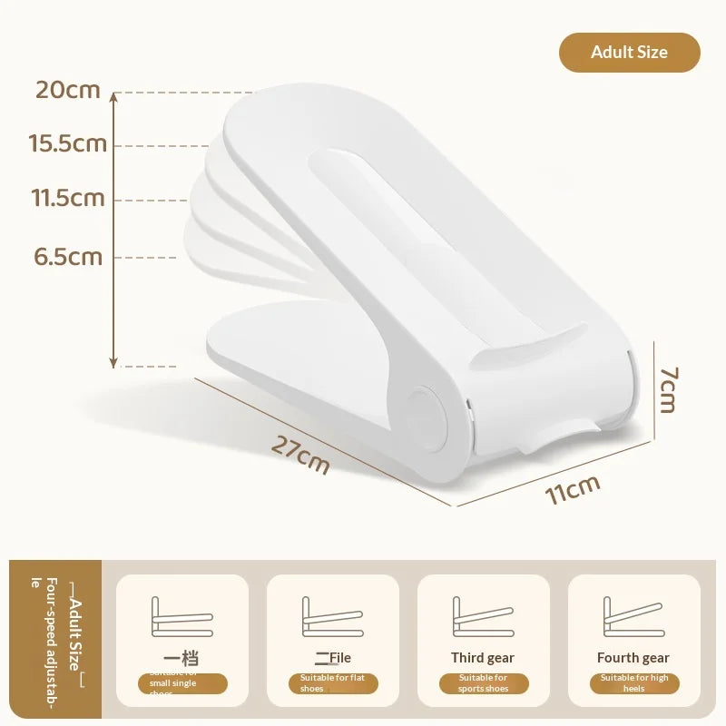 New 10Pcs Shoe Stacker Adjustable Shoe Slots Organizer Shoes Slots Space Saver Double Deck Rack Holder for Children and Adults Peaceful Pleasures Health and Wellness White Adults 10PCS