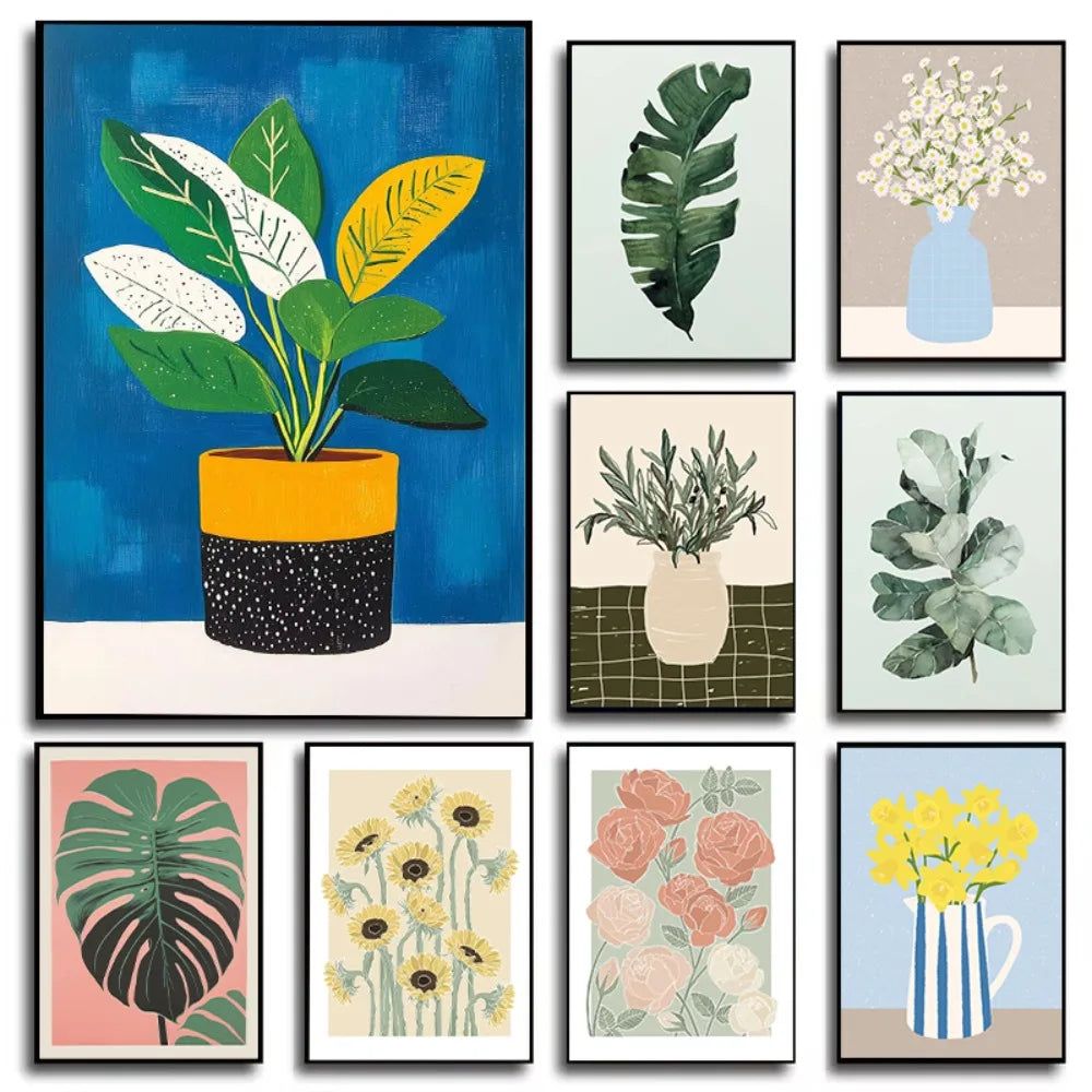 Garden Flower Vase Art Poster Flower Plant Illustration Print Canvas Painting Wall Art Picture Home Living Room Room Decorati Peaceful Pleasures Health and Wellness