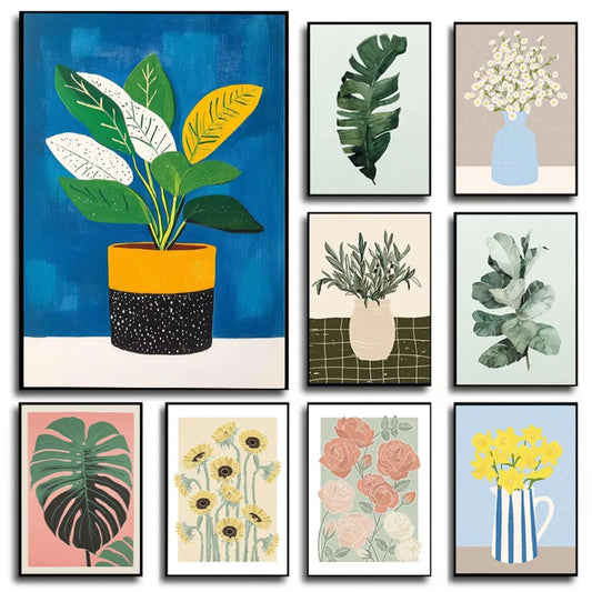 Garden Flower Vase Art Poster Flower Plant Illustration Print Canvas Painting Wall Art Picture Home Living Room Room Decorati Peaceful Pleasures Health and Wellness