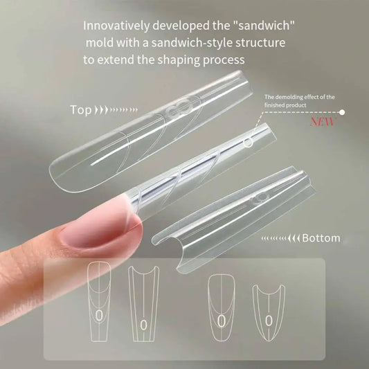 240pcs Sandwich Dual Nail Form Mold Reusable Full Cover Mold Clear Nail Art Extension Tool Nail Shaping Tool Peaceful Pleasures Health and Wellness
