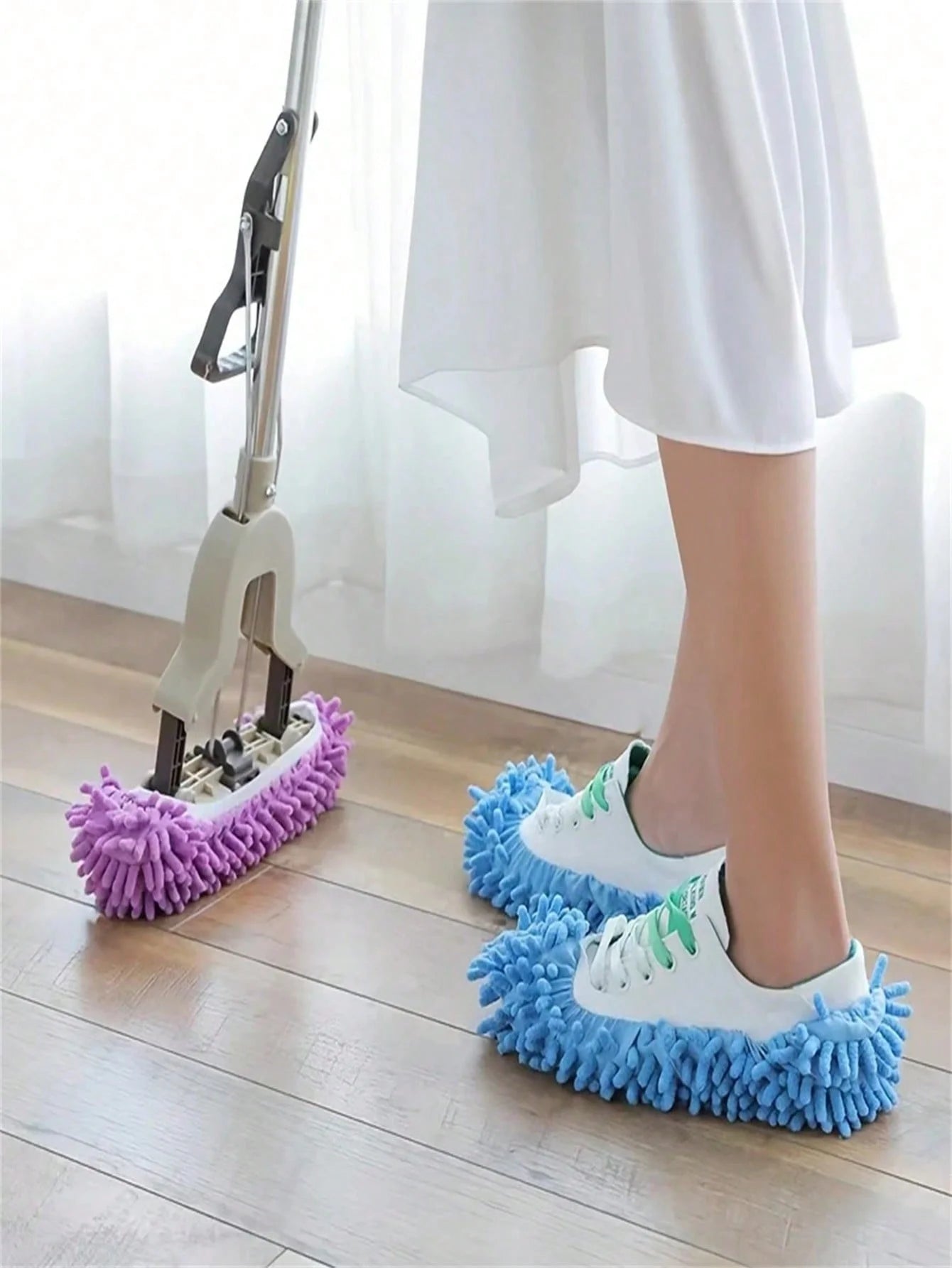 2Pcs Mop Slippers Soft Washable and Reusable Microfiber Foot Socks Suitable for Cleaning Dust in Bathrooms Kitchens and Bedrooms Peaceful Pleasures Health and Wellness