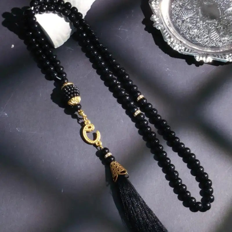 Islamic Prayer Beads 99Pcs 6MM Glass Pearls Rosary Necklace with Tassel for Muslim Spiritual Practice and Gifts Peaceful Pleasures Health and Wellness
