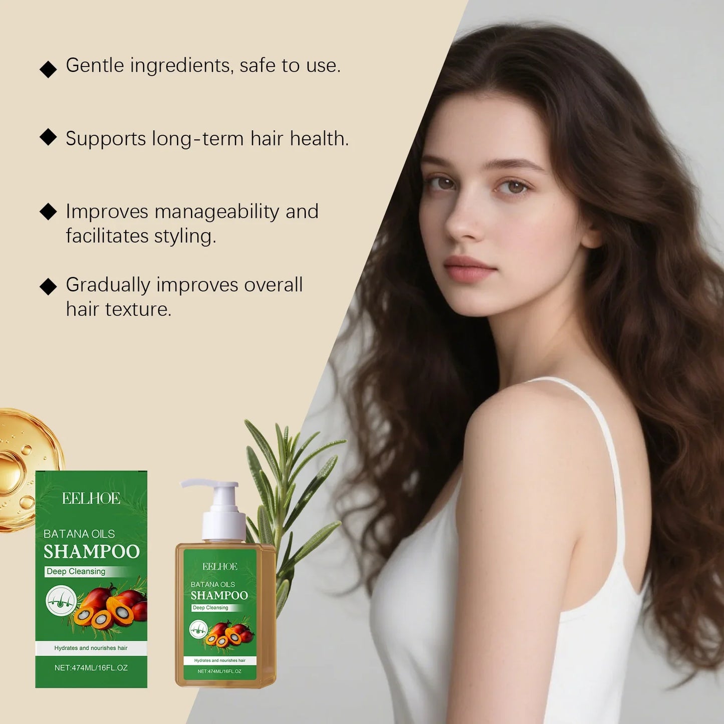 EELHOE Batana Oil Shampoo – Hydrating Hair Growth & Repair 474ml