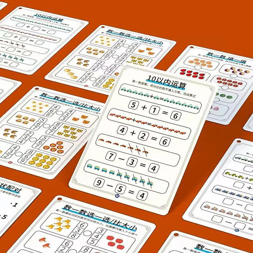 60 Pages Math Counting Flash Cards Workbook Within 10 Addition