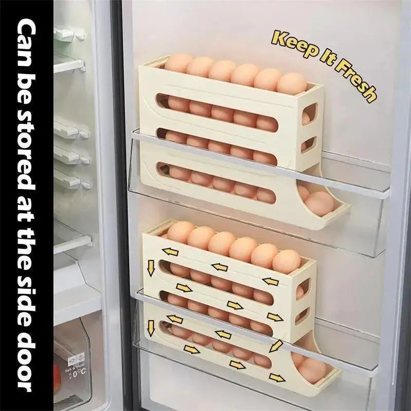 Refrigerator Eggs Storage Box Rolling Kitchen Container Rack Home