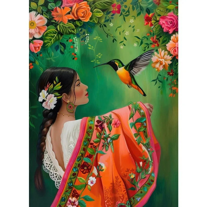 Boho Latina Hummingbird Mexico Folk Art Canvas Wall Print Canvas Wall Print Peaceful Pleasures Health and Wellness 4 50x70cm Unframed