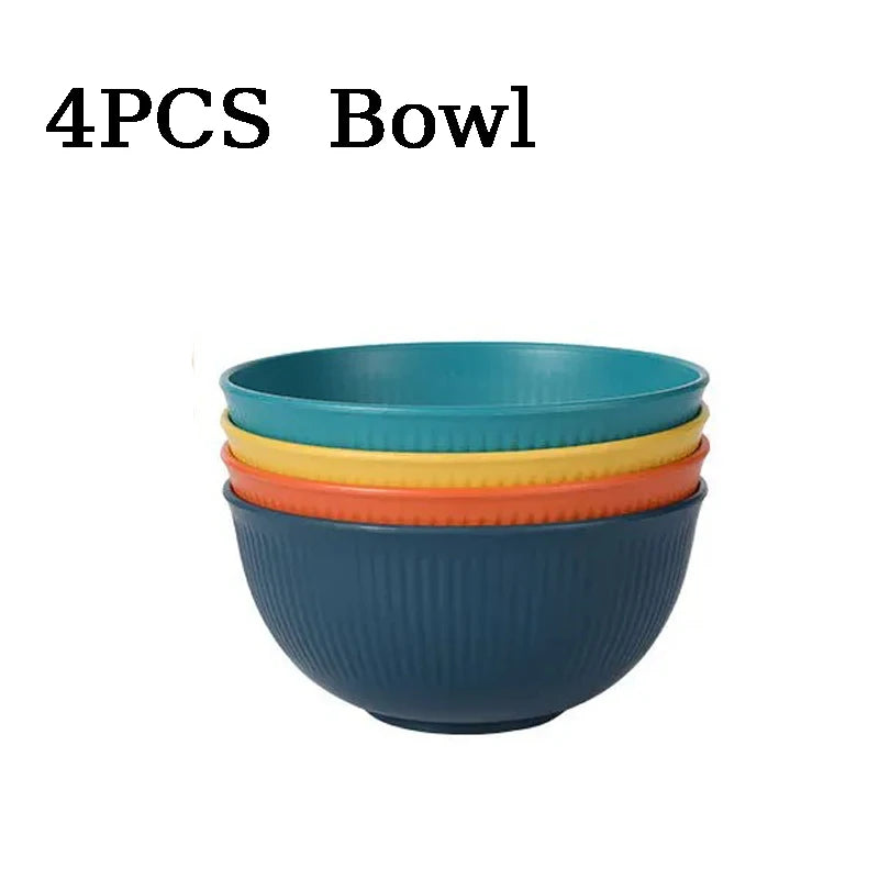 4pcs Wheat Straw Dinnerware Set Eco-friendly Safety Plates Cups Bowels Home Party Tableware Set Outdoor Camp Candy Colour Gift Peaceful Pleasures Health and Wellness 4PCS Bowl