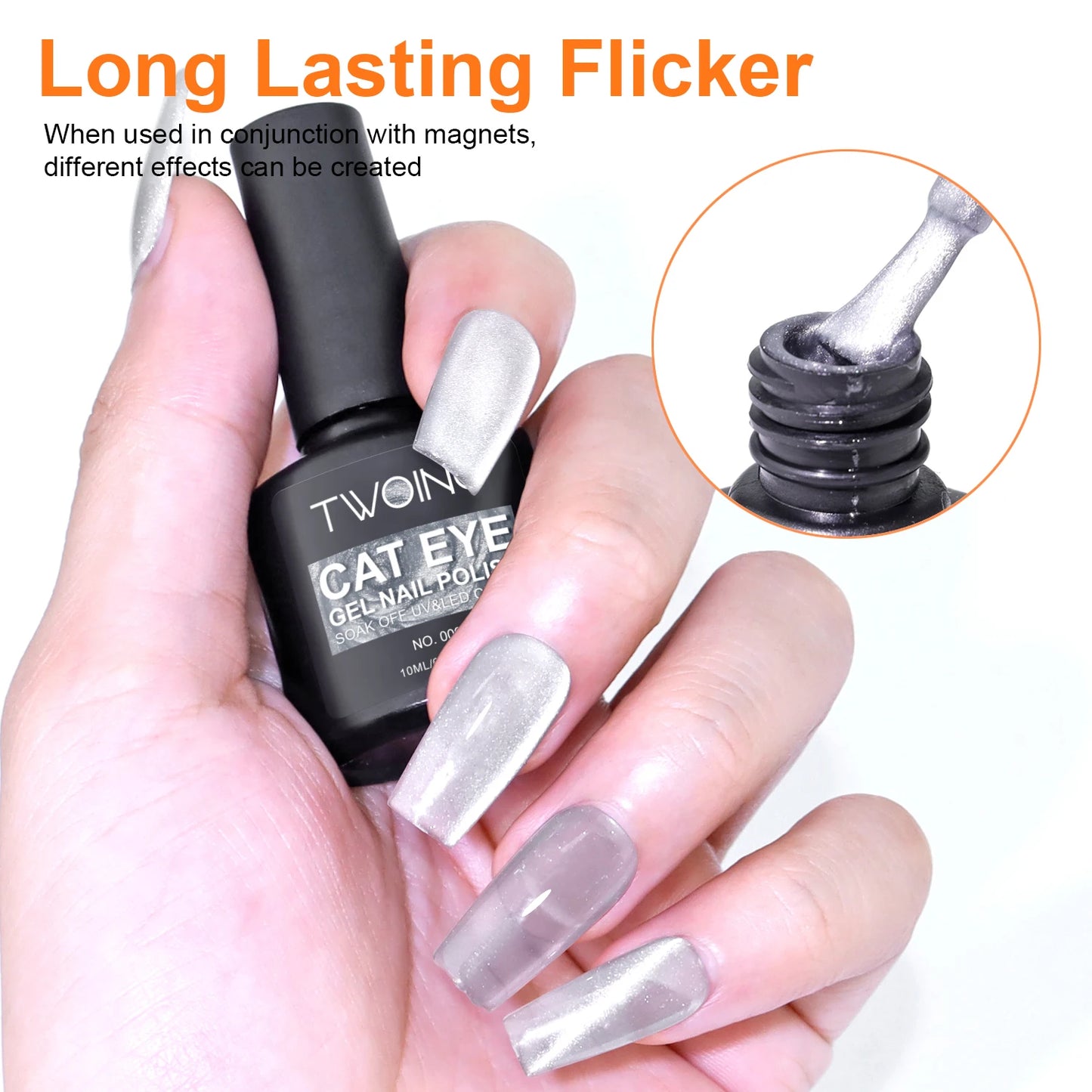 Silvery Cat Eye Gel Polish –Glossy Magnetic Gel Nail Polish with Holographic 9D Cat Eye Effect, Long-Lasting Soak Off UV LED Gel Peaceful Pleasures Health and Wellness