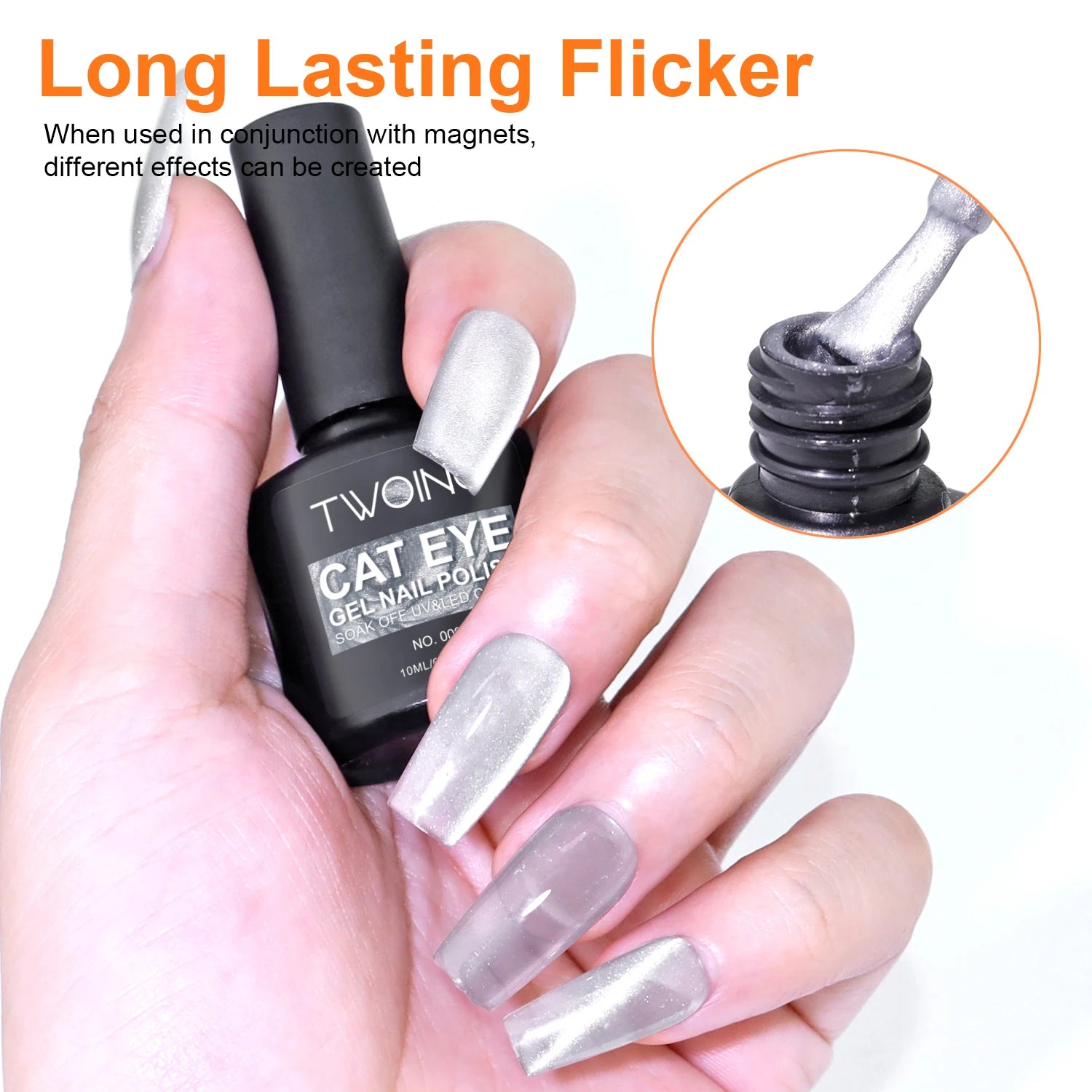 Silvery Cat Eye Gel Polish –Glossy Magnetic Gel Nail Polish with Holographic 9D Cat Eye Effect, Long-Lasting Soak Off UV LED Gel Peaceful Pleasures Health and Wellness