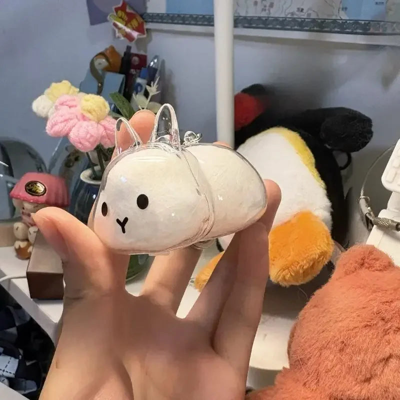 Cute Rabbit Pet Hair Memorial Transparent Storage Box Keychain