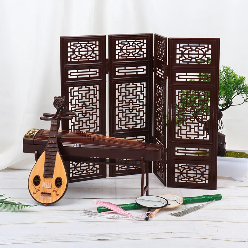 Dollhouse Miniature Folding Screen Guzheng Fan Ornaments 1:12