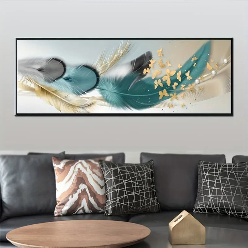 Modern Luxury Golden Feathers Butterfly Canvas Art Large Frameless Wall Decor for Living Room, Bedroom, Home Office Perfect Gift Peaceful Pleasures Health and Wellness