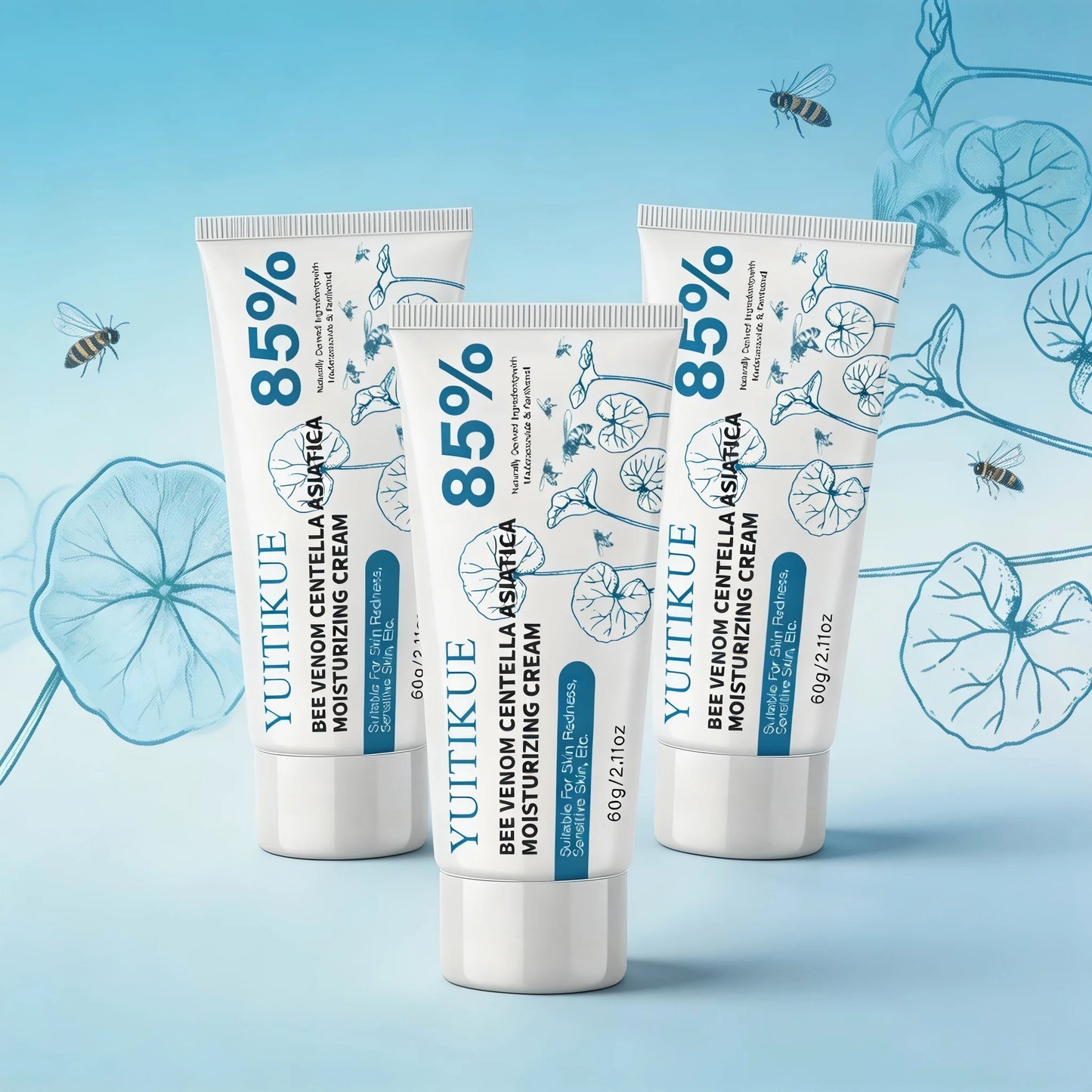 YUITIKUE Bee Venom Centella Asiatica Moisturizing Cream 60g 85% Natural Formula for Sensitive, Redness-Prone Skin Peaceful Pleasures Health and Wellness 3pc
