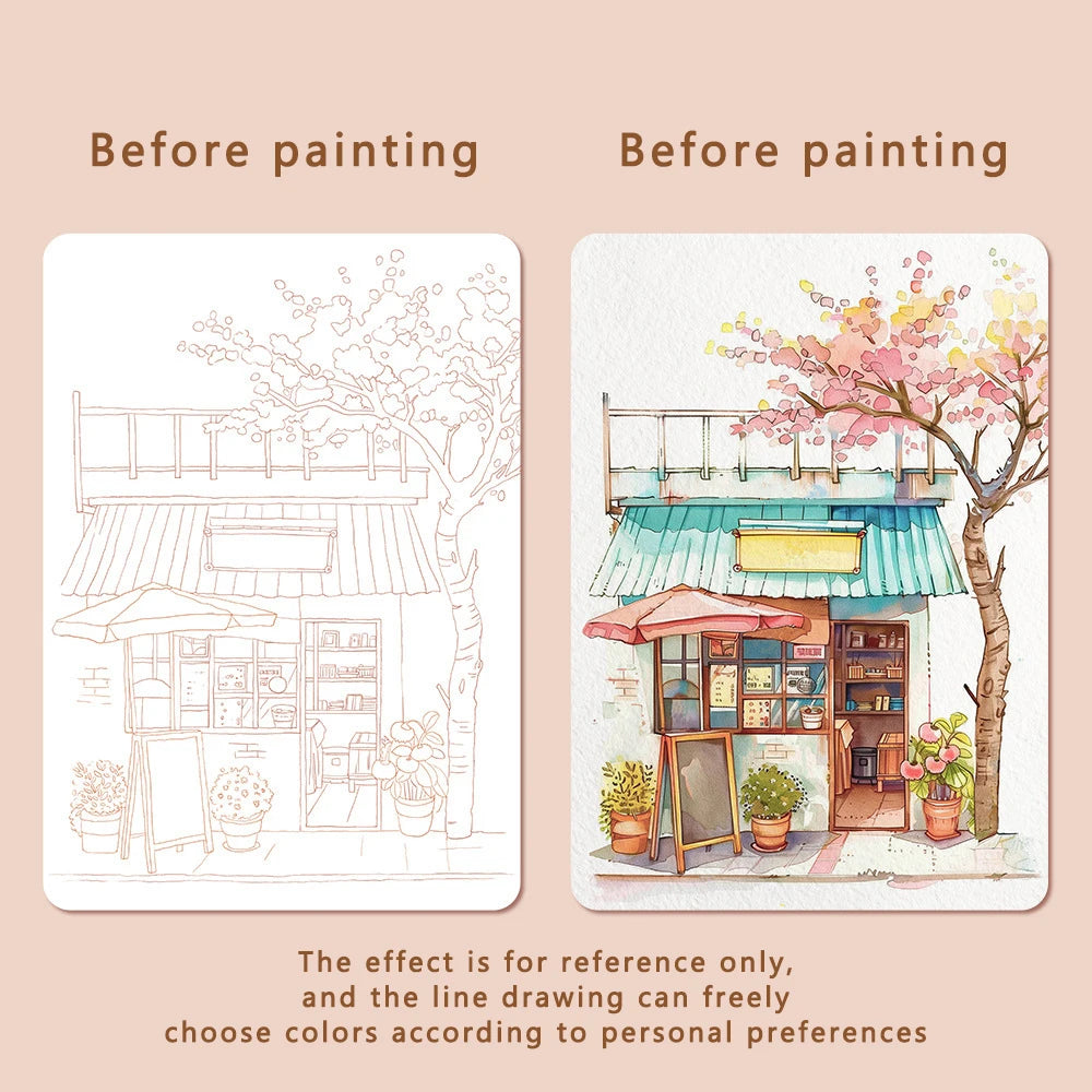 Travel Watercolor Painting Tri-fold Book Built-in 12 Colors Stress