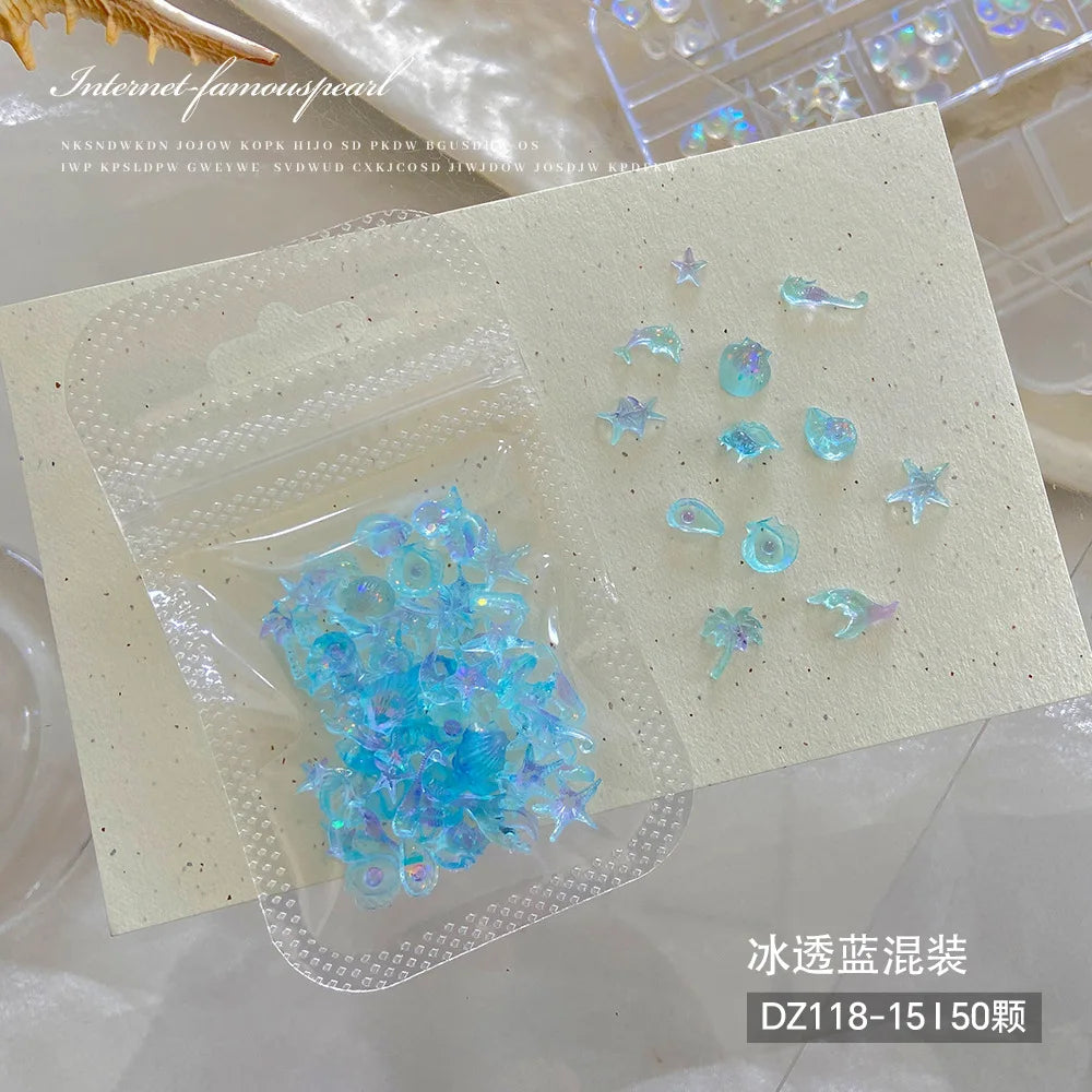 Ocean Aurora Shell Nail Charms | 3D Resin Starfish & Conch DIY Set