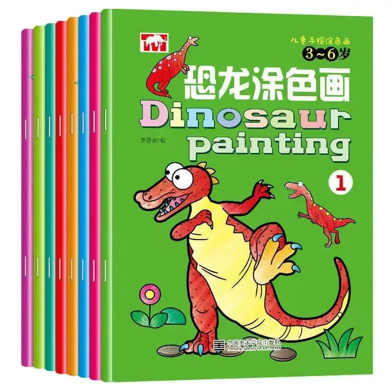 8 Books Coloring Book Adults Children Dinosaurs Young Relieve Stress
