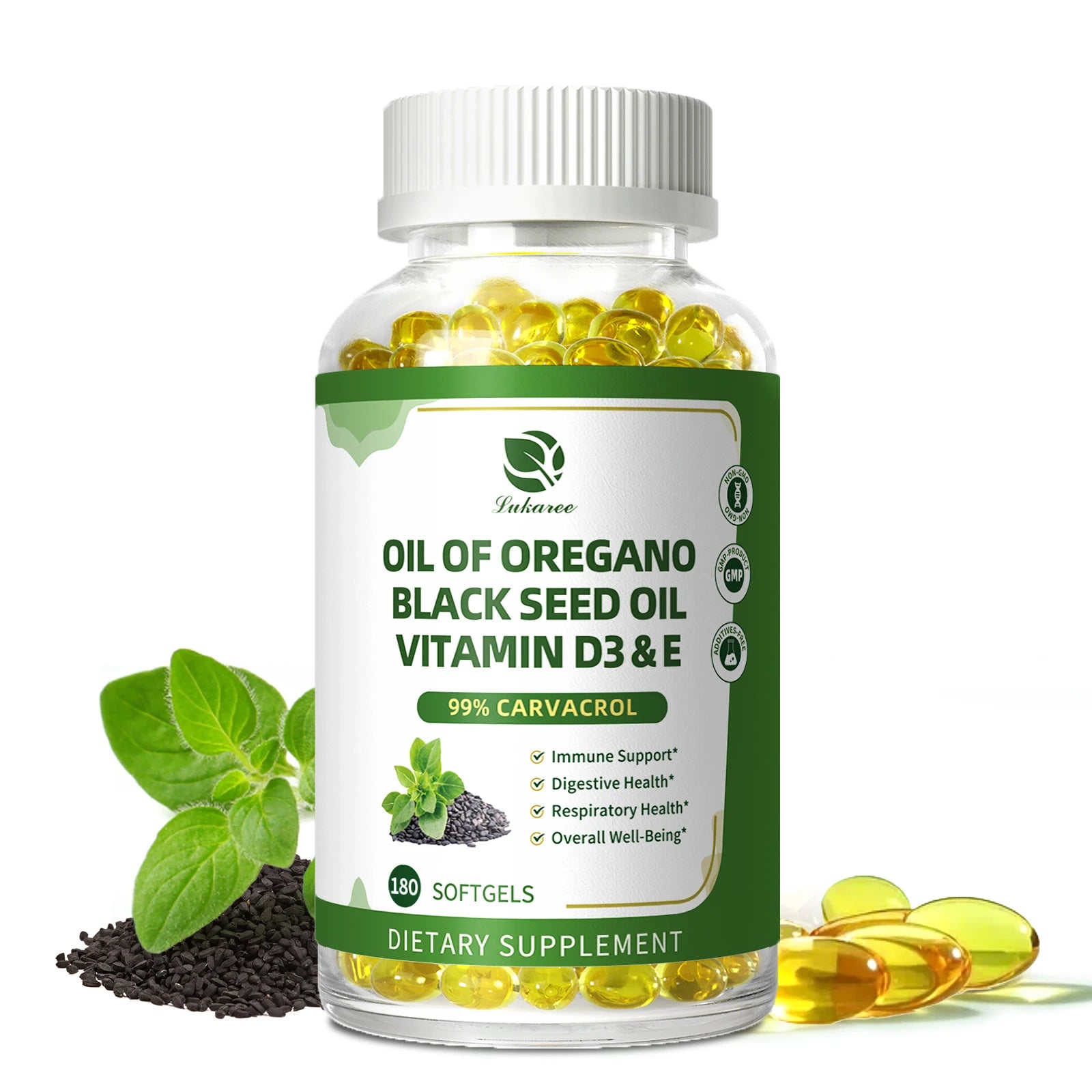 Organic Oregano Oil Capsules with Black Seed Oil – Immune & Gut Support Herbal Supplement Peaceful Pleasures Health and Wellness 180pcs 3bottles United States
