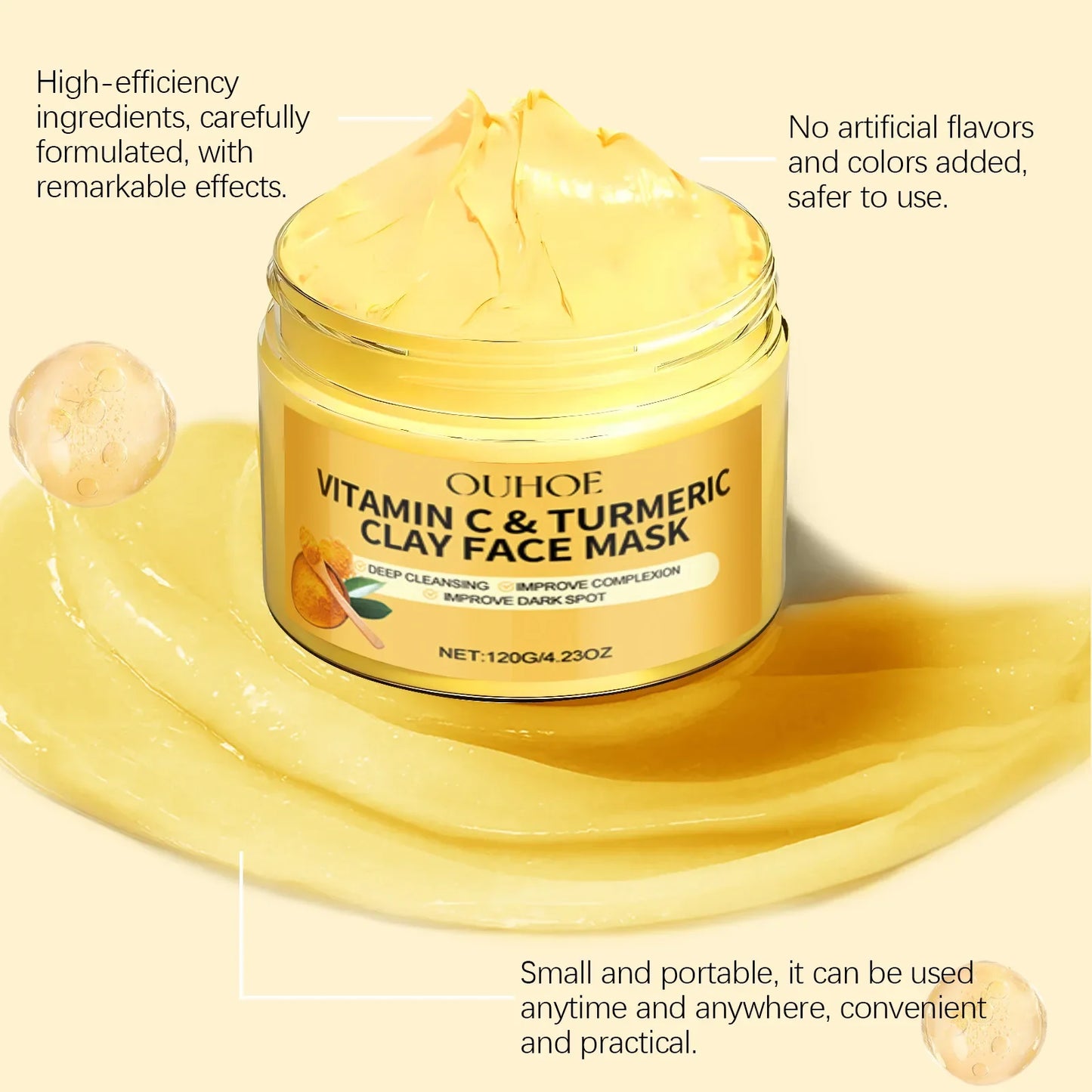 OUHOE Turmeric Vitamin C Clay Mask – Pore Cleanse & Glow