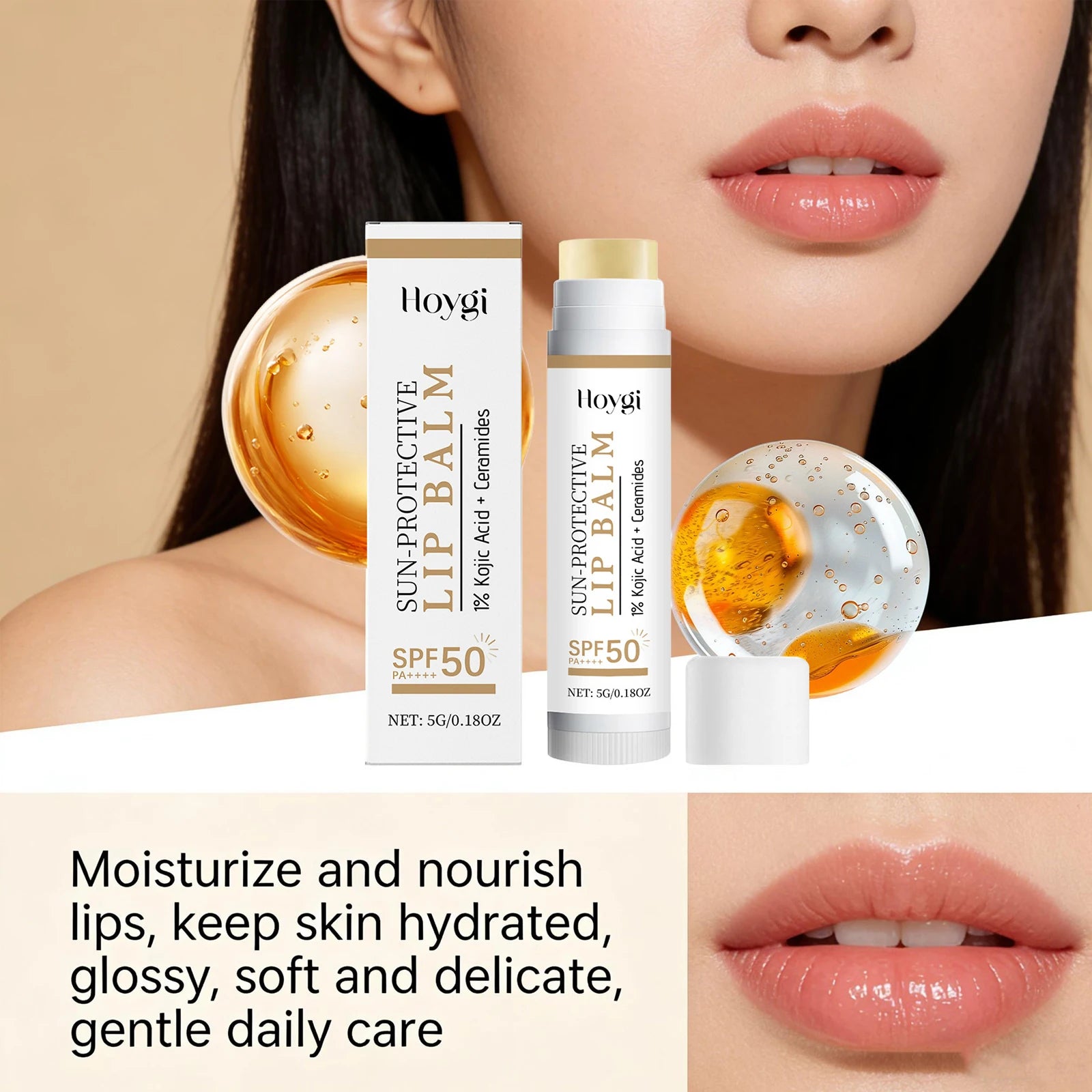 Sun Protective Lip Balm Spf 50+ Sunblock Fade Lip Lines Nourishing Moisturizing Kojic Acid Ceramide Lip Care Shining Lipstick Peaceful Pleasures Health and Wellness