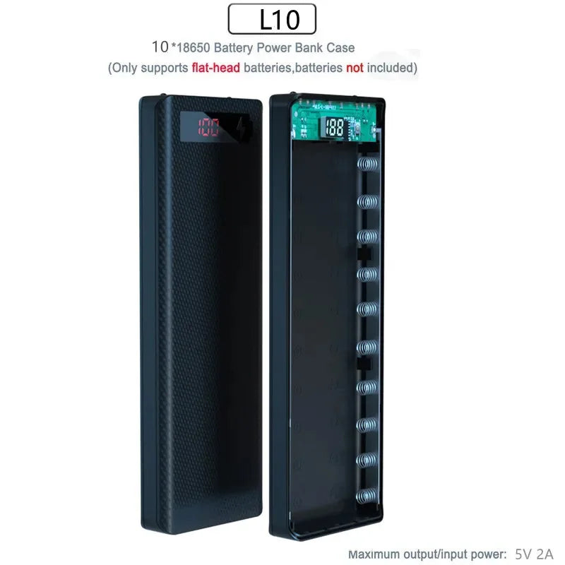 DIY 18650 Power Bank Case 8/10 Bay – Dual USB & LED Display