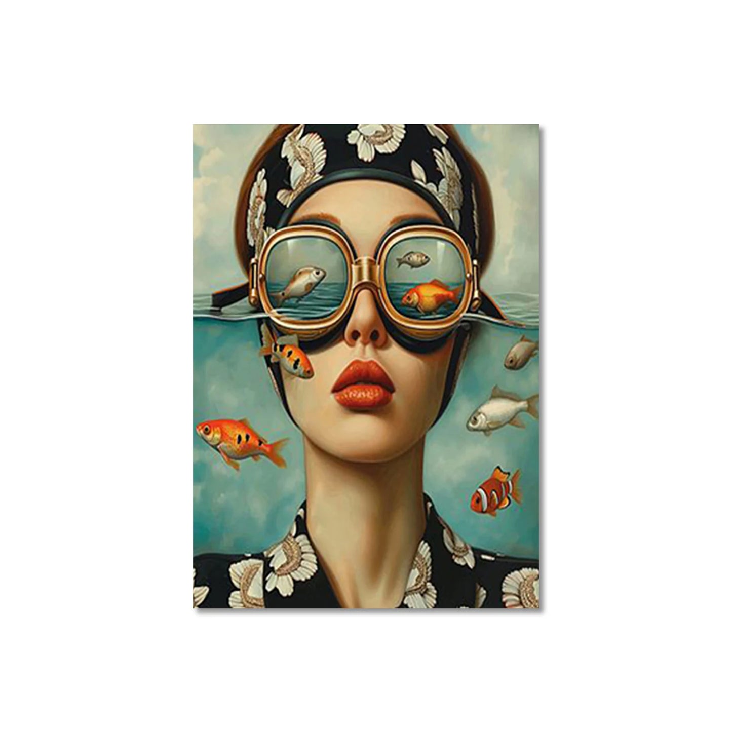 Cartoon Childlike Girl Wearing Glasses in Water Illustration Wall Art Canvas Painting Poster for Living Room Home Decor Trends Peaceful Pleasures Health and Wellness QP10897-1 20x30cm No Frame