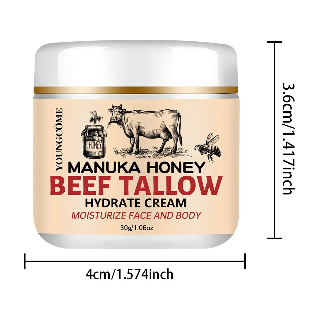 Manuka Honey Beef Tallow Face Cream Moisturiser Facial Anti Aging Skin Care Repair Fade Fine Line Wrinkle Remover Face Cream Peaceful Pleasures Health and Wellness 30g