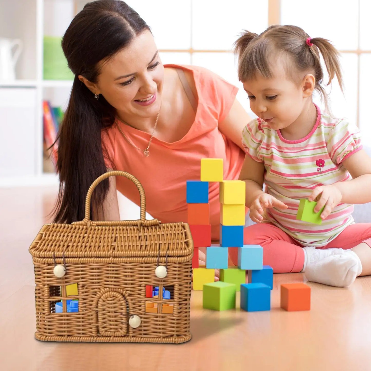 House-Shaped Wicker Storage Basket with Lid & Handle | Rattan Decorative Storage Basket Peaceful Pleasures Health and Wellness