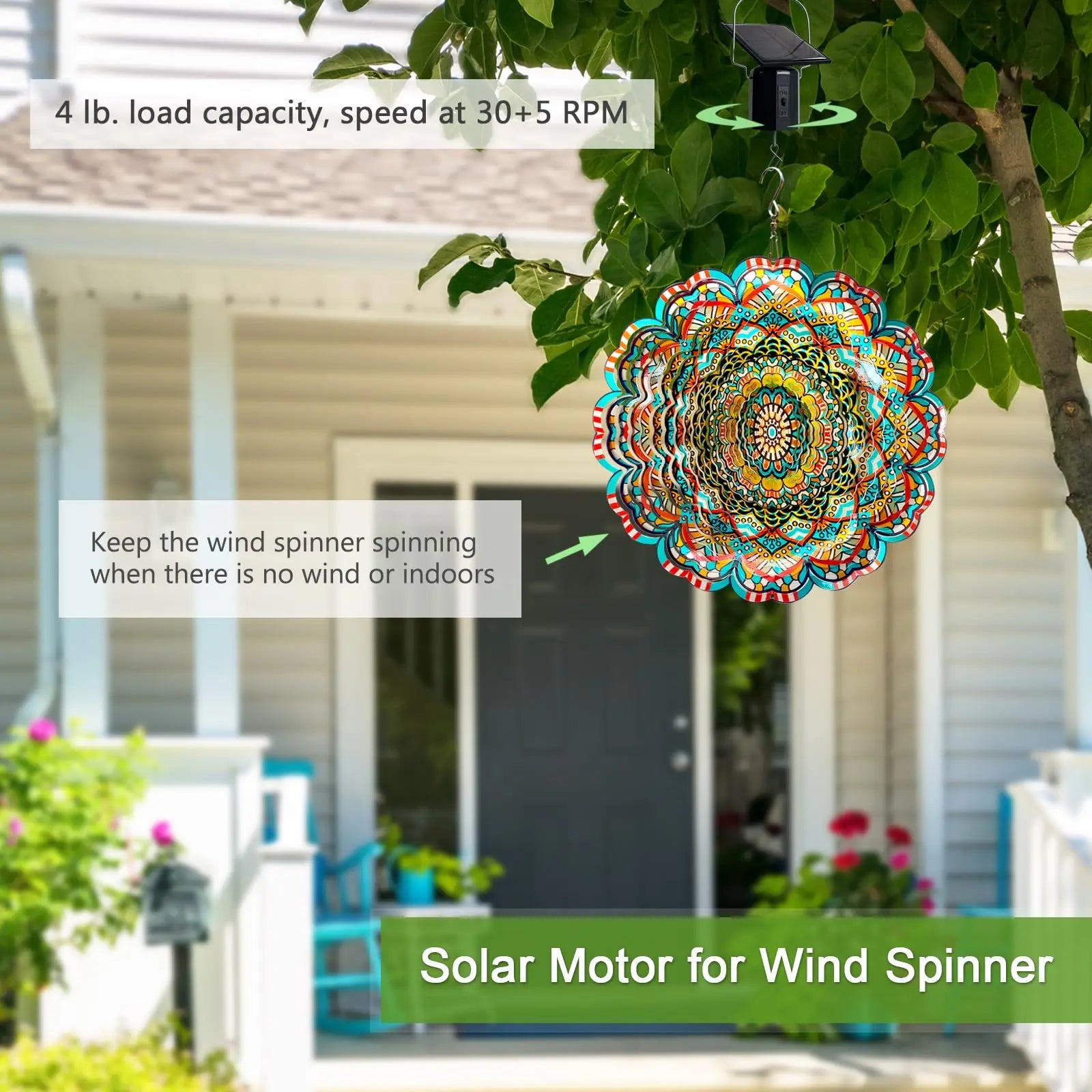 Wind Spinner Solar Motor with Hook Solar Powered Wind Chime Ornament Rotating Outdoor Decor Wind Spinner Solar Motor Peaceful Pleasures Health and Wellness