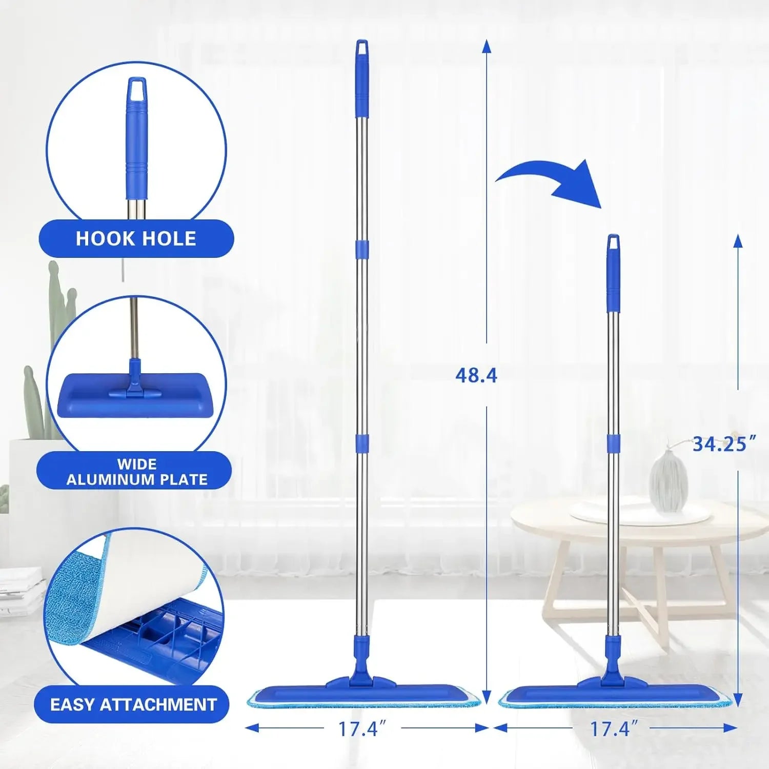 17.5" Professional Microfiber Floor Mop with Adjustable Handle and Washable Pads for Hardwood, Tile Cleaning Peaceful Pleasures Health and Wellness